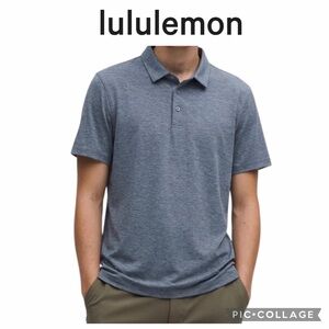 Lululemon Men Evolution Short Sleeve Polo Shirt Heathered Mach Blue size large